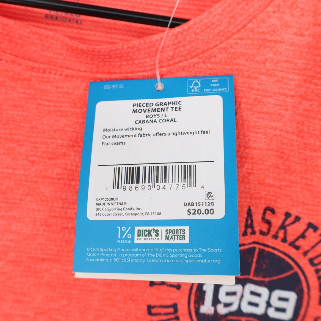 DSG Boys Large 14-16 Pieced Graphic Movement Tee Cabana Coral Basketball 1989