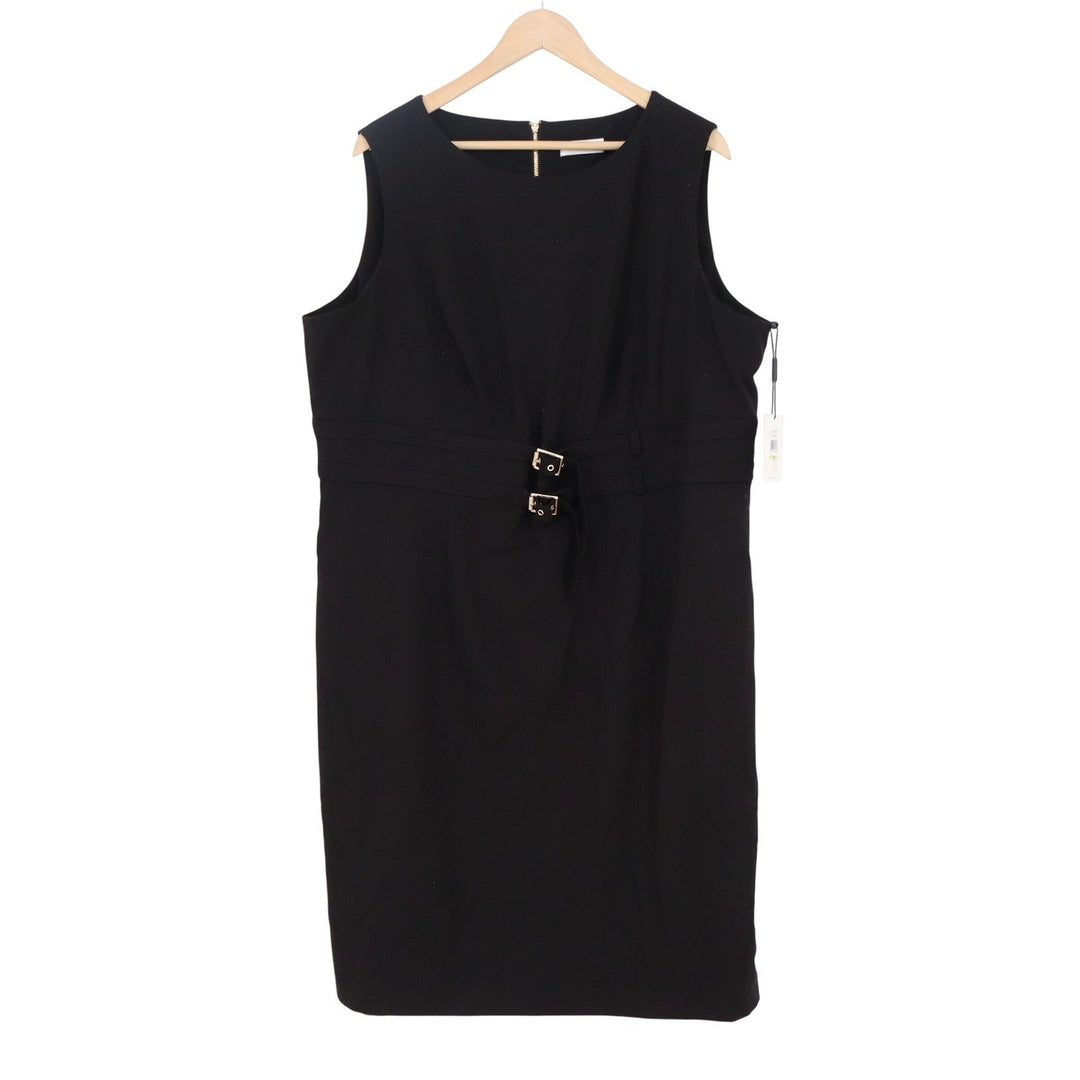 Calvin Klein Womens Black Buckle Waist Sleeveless Sheath Dress 18W