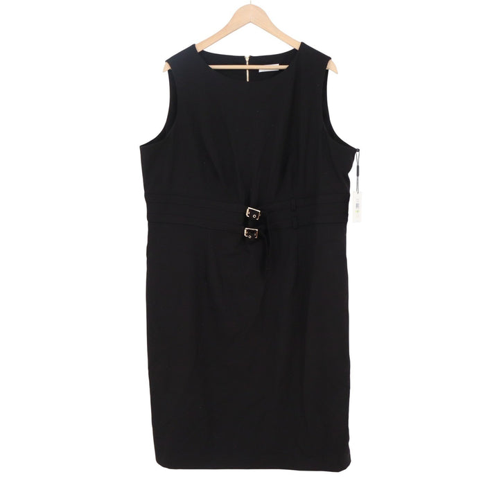 Calvin Klein Womens Black Buckle Waist Sleeveless Sheath Dress 18W