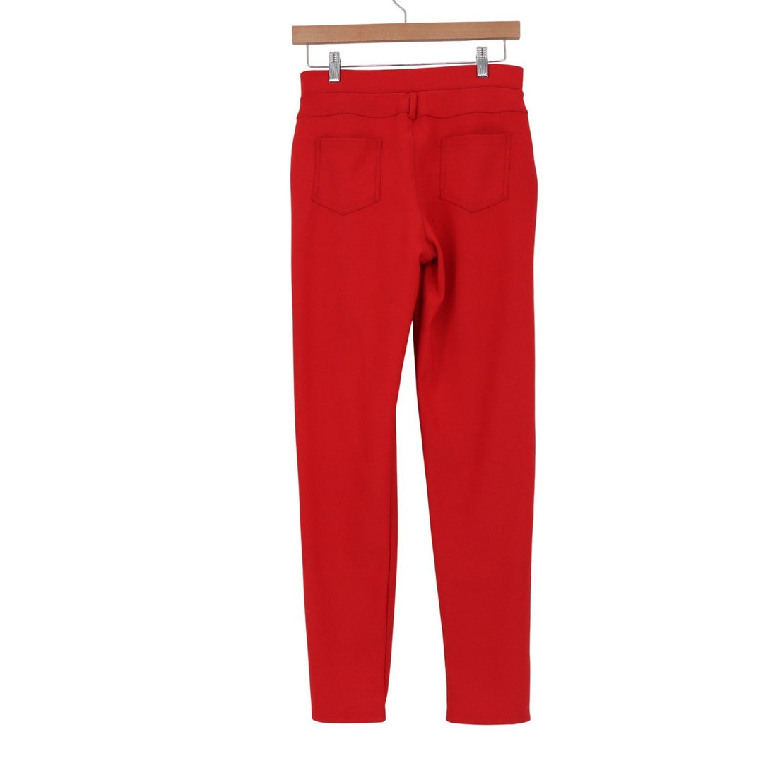 Red High Waisted Gold Zip Stretch Pull On Skinny Pants One Size
