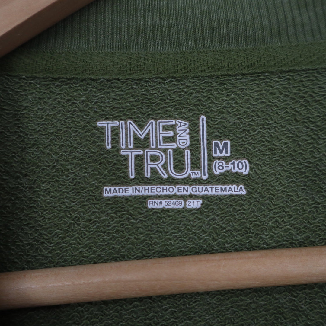 Time and Tru Womens Green Crew Neck Sweatshirt Size M Relaxed High Low Hem