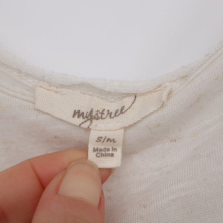 Mystree T Shirt Womens S/M White Tie Dye Linen Round Neck Short Sleeve Casual