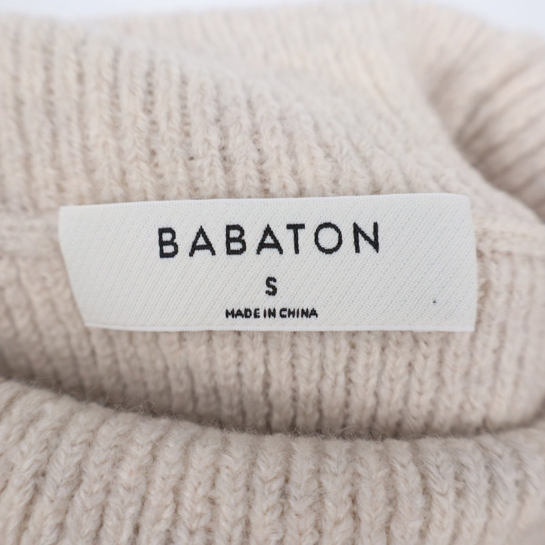 Babaton Sweater Womens Small Beige Knit Wool 3/4 Sleeve Turtleneck Pullover