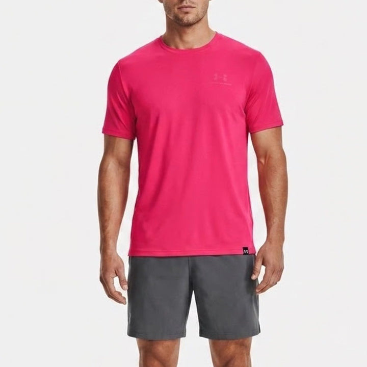 Under Armour Rush Mens Medium Pink Short Sleeve Loose Fit Athletic Tee
