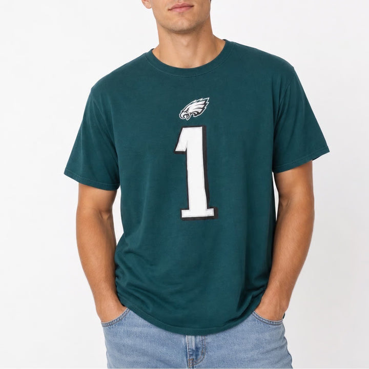 NFL Team Apparel Philadelphia Eagles Jalen Hurts 1 Midnight Green T-Shirt Mens M