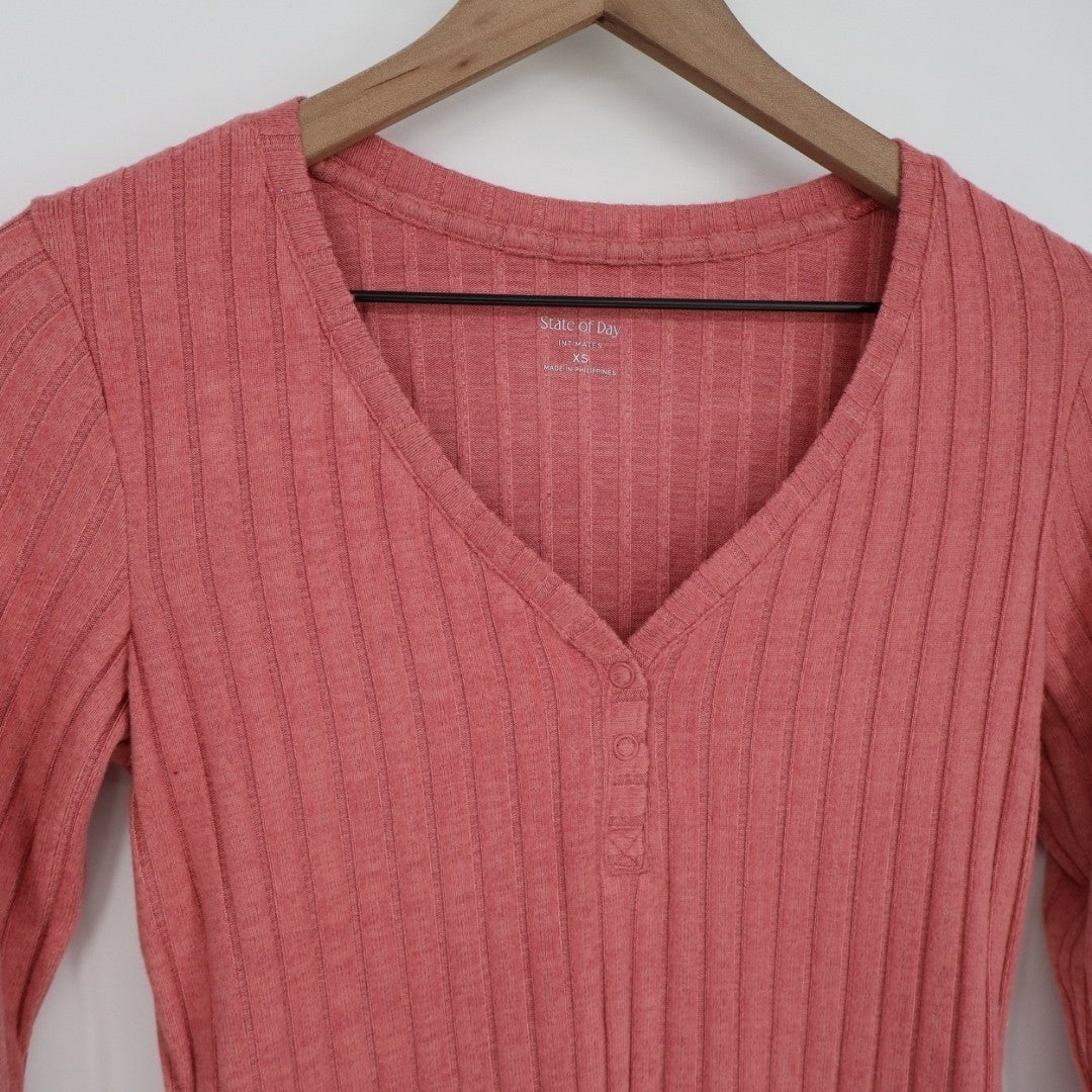State of Day Intimates Pajama Top Womens XS Cinder Rose Pink Ribbed Henley Neck