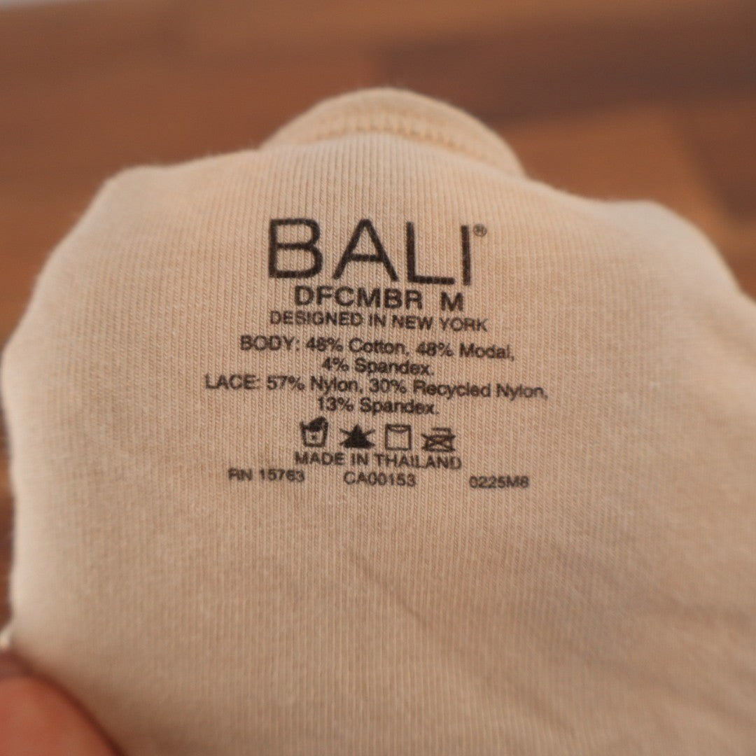 Bali Breathe Cotton Modal Bralette Bra Womens Medium Beige Stretch Lace Overlay