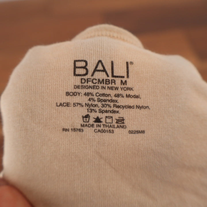 Bali Breathe Cotton Modal Bralette Bra Womens Medium Beige Stretch Lace Overlay
