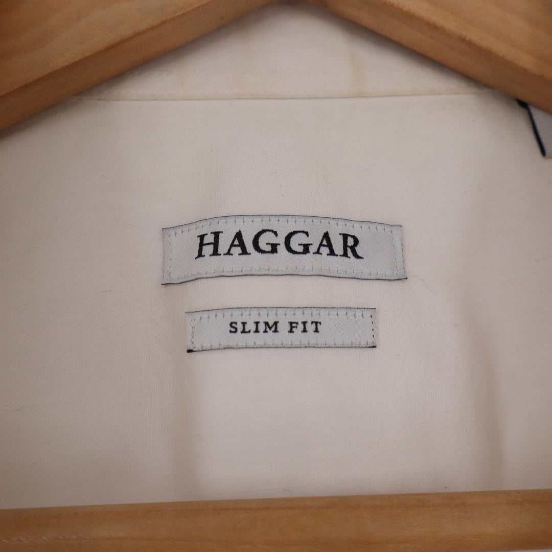 Haggar Mens Slim Fit Dress Shirt Cream Long Sleeve Stretch Cotton 16-16.5 34/35