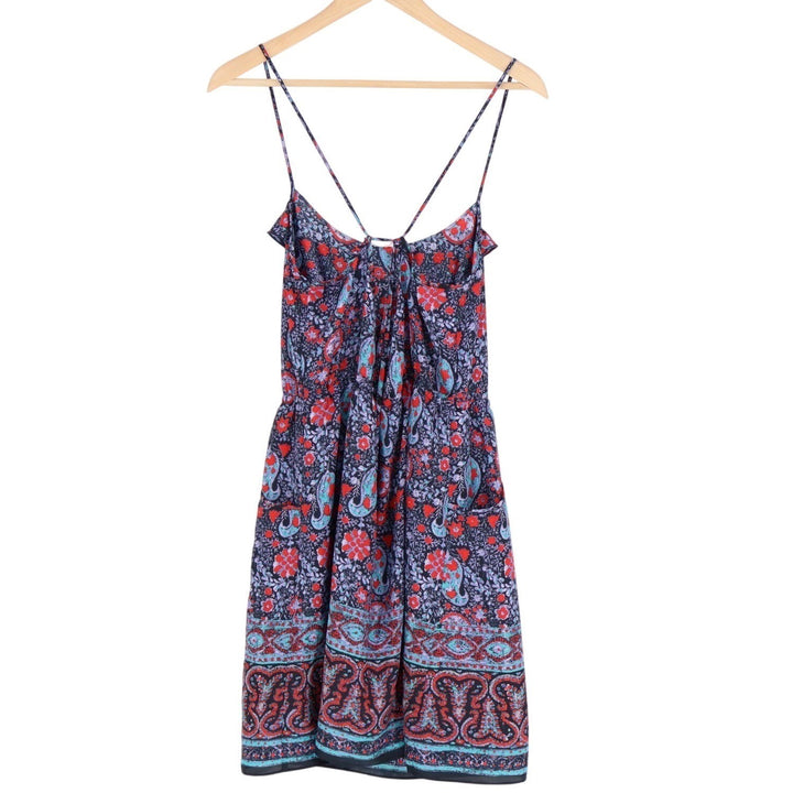 American Eagle Outfitters Mini Dress Womens M Multi Paisley Print Ruffled Neck