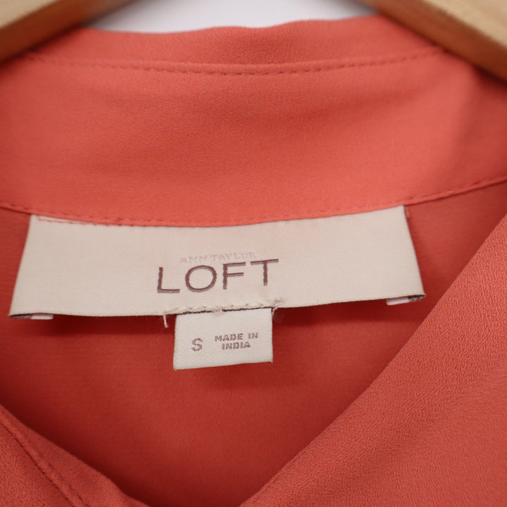Ann Taylor LOFT Womens Small Coral Pink Cap Sleeve Collared Henley Blouse Top