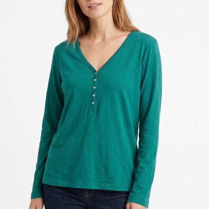 State of Day Intimates Sleep Top Womens XL Green Ribbed Long Sleeve Henley Neck