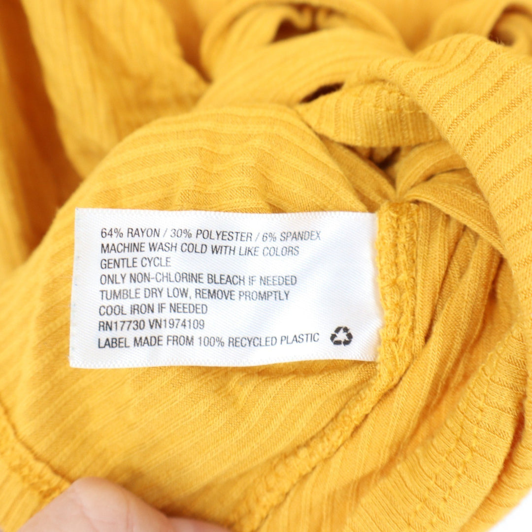 Wild Fable Yellow Ribbed Wrap Front Tie Side Short Sleeve Top Size M