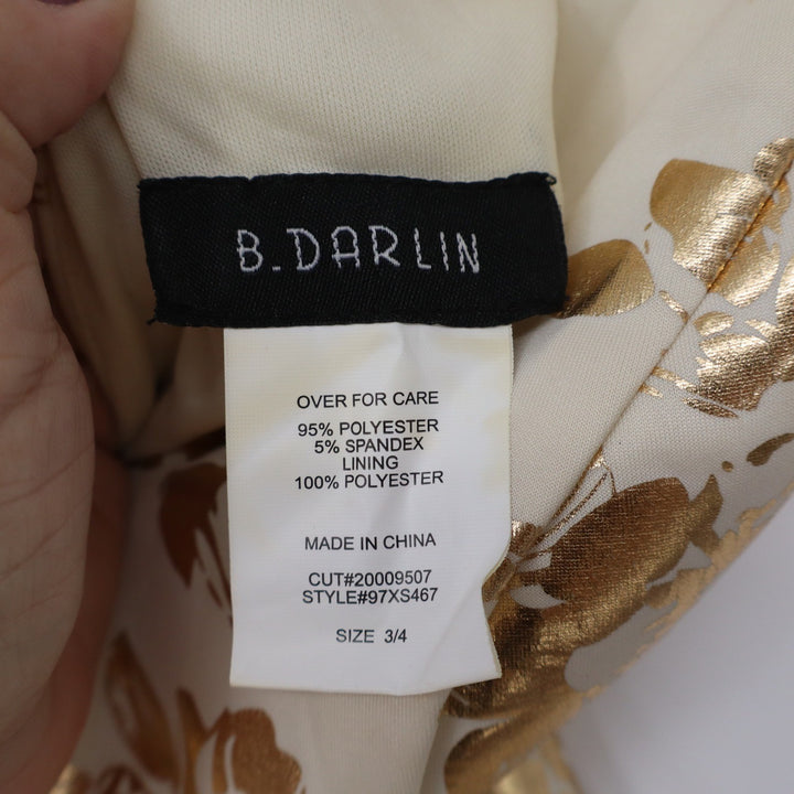 B. Darlin Gold Floral Foil Fit and Flare Cocktail Dress Cream Size 3/4