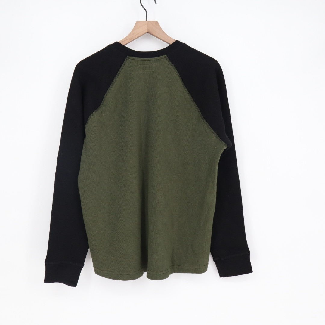 American Giant French Rib T-Shirt Mens L Deep Olive Black Cotton Raglan Sleeve