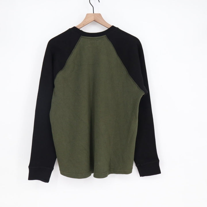 American Giant French Rib T-Shirt Mens L Deep Olive Black Cotton Raglan Sleeve