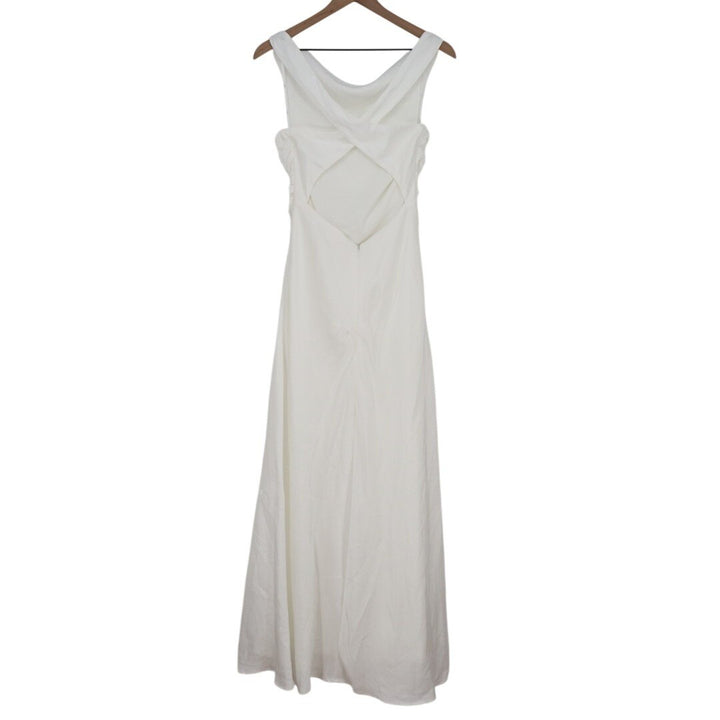 Lulus Effortlessly Sensational Maxi Dress Womens L White Satin Backless Back Zip