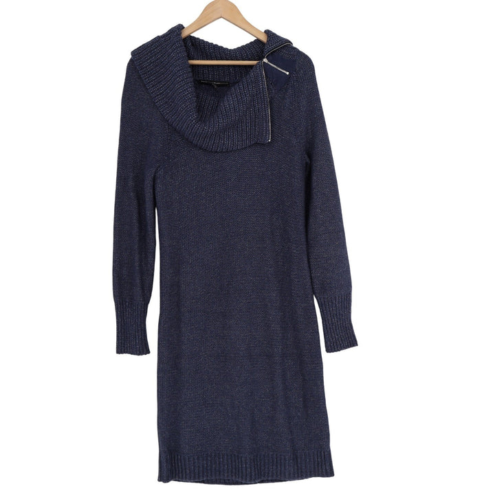 White House Black Market Navy Marled Zip Cowl Neck Knit Sweater Dress Medium