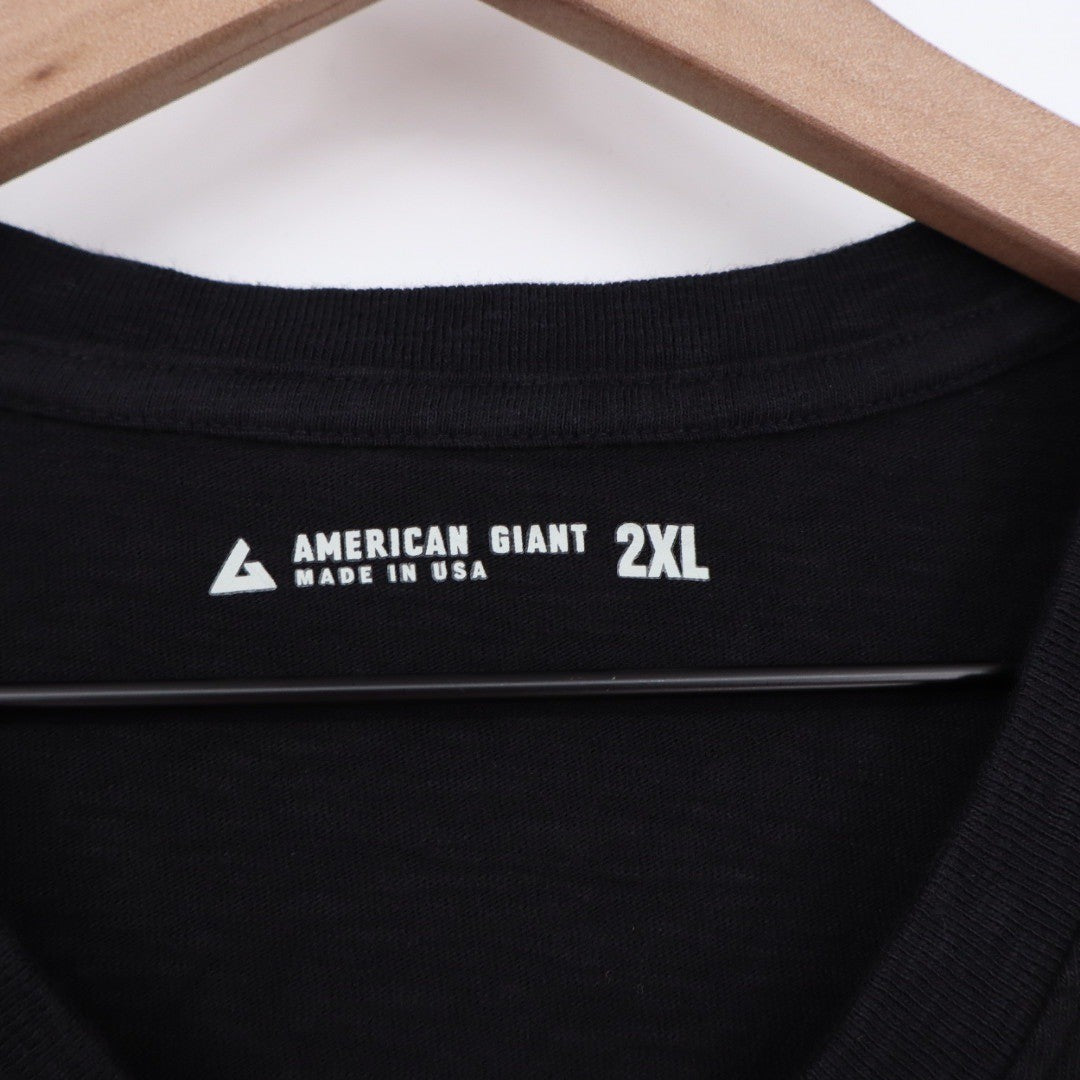 American Giant Mens Black V Neck T Shirt Made in USA Size 2XL