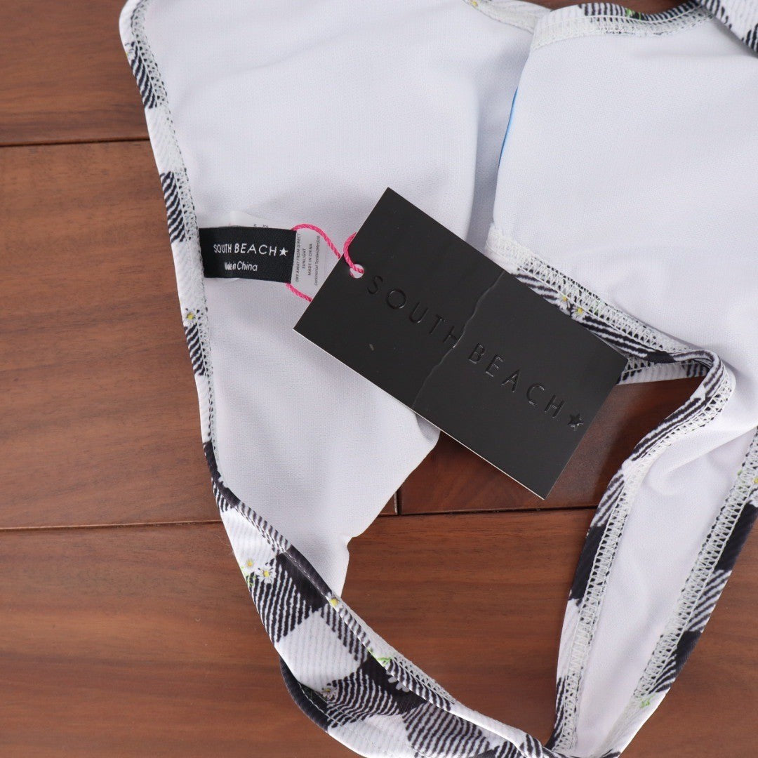 South Beach Gingham Daisy Print Bikini Bottoms Size UK 14 US 10