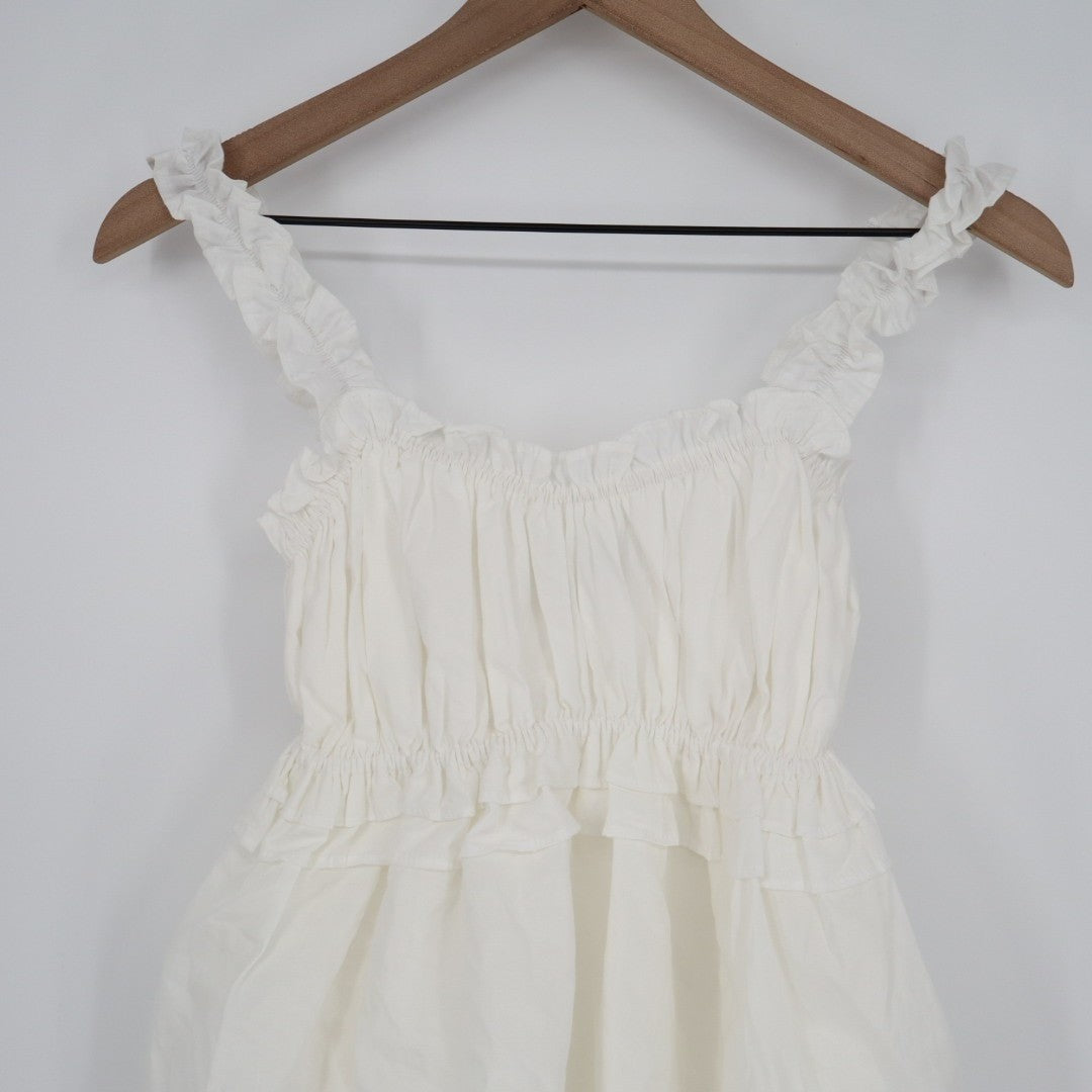Lulus Nathaly Babydoll Mini Dress Women XS White Poplin Ruffled Pleated Pullover