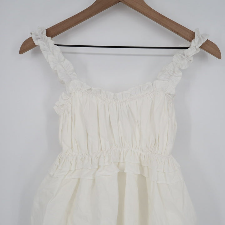 Lulus Nathaly Babydoll Mini Dress Women XS White Poplin Ruffled Pleated Pullover