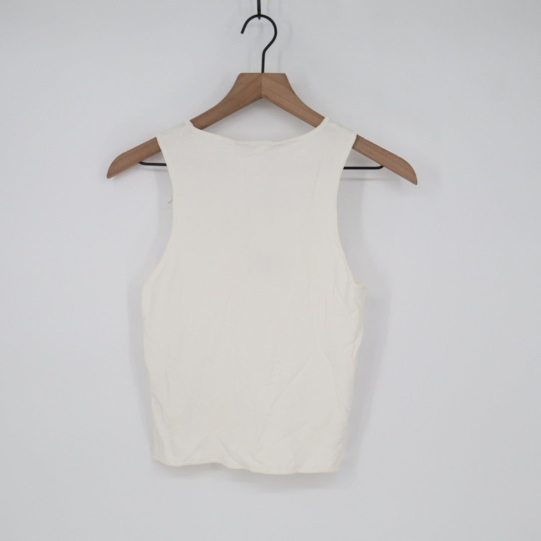 Zara Crop Tank Top Womens Large Off White Knit Wide Strap Scoop Neck Pullover