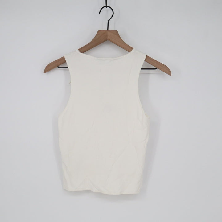 Zara Crop Tank Top Womens Large Off White Knit Wide Strap Scoop Neck Pullover