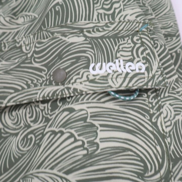 Wellen Swim Trunks Mens L Performance Green Wave Print 5" Inseam Excellent