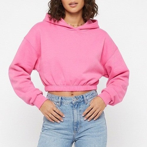 Naked Wardrobe Womens Neon Pink Cropped Hoodie Sweatshirt Size S