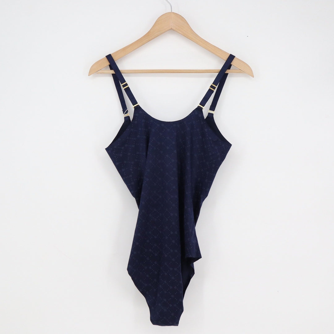 Lauren Ralph Lauren Navy Monogram Bonded Bodysuit Large NWT