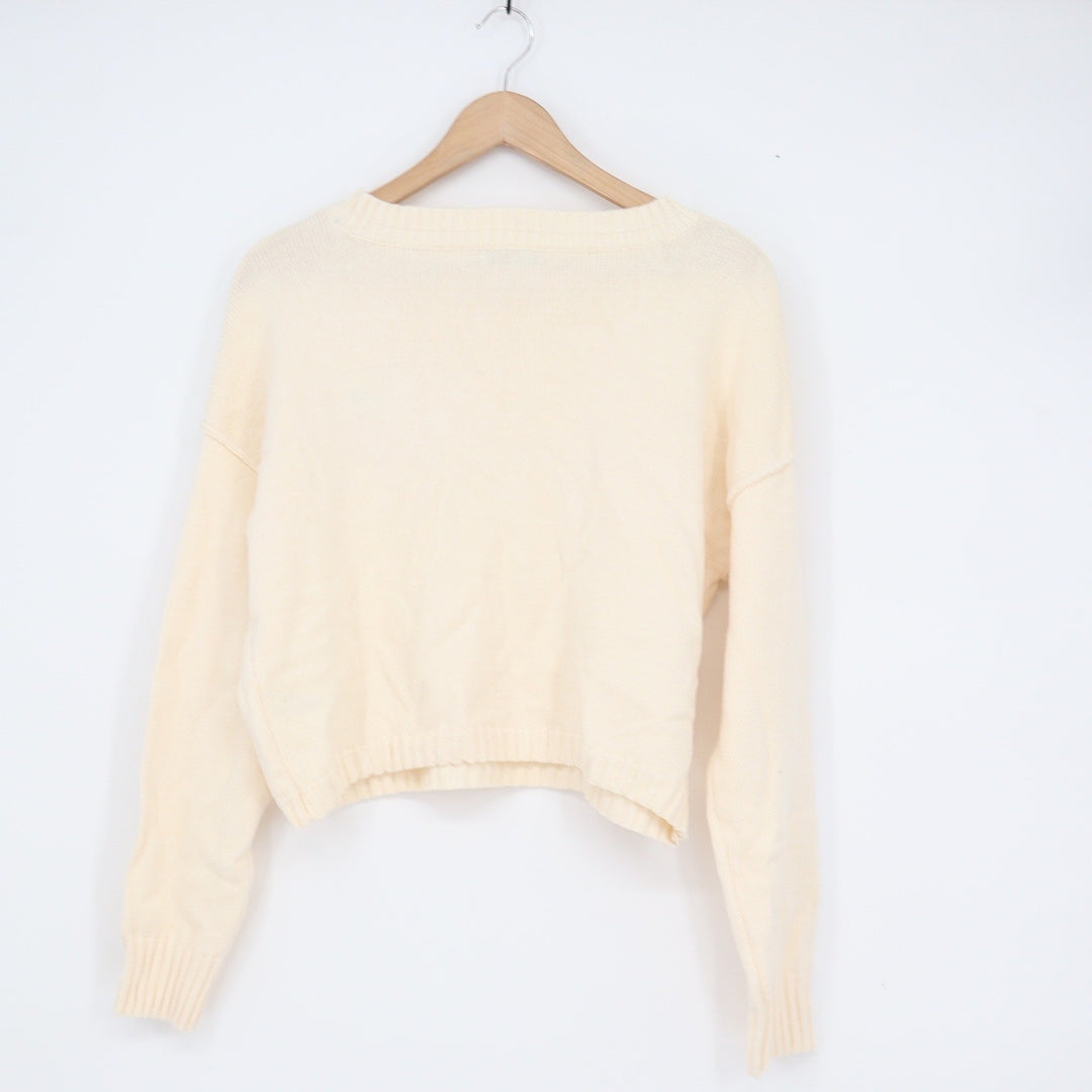 Sincerely Jules Cream Embroidered Orange Fruit Knit Cropped Sweater Womens M