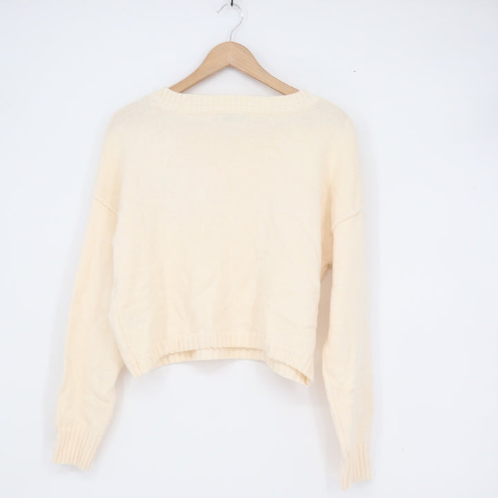 Sincerely Jules Cream Embroidered Orange Fruit Knit Cropped Sweater Womens M