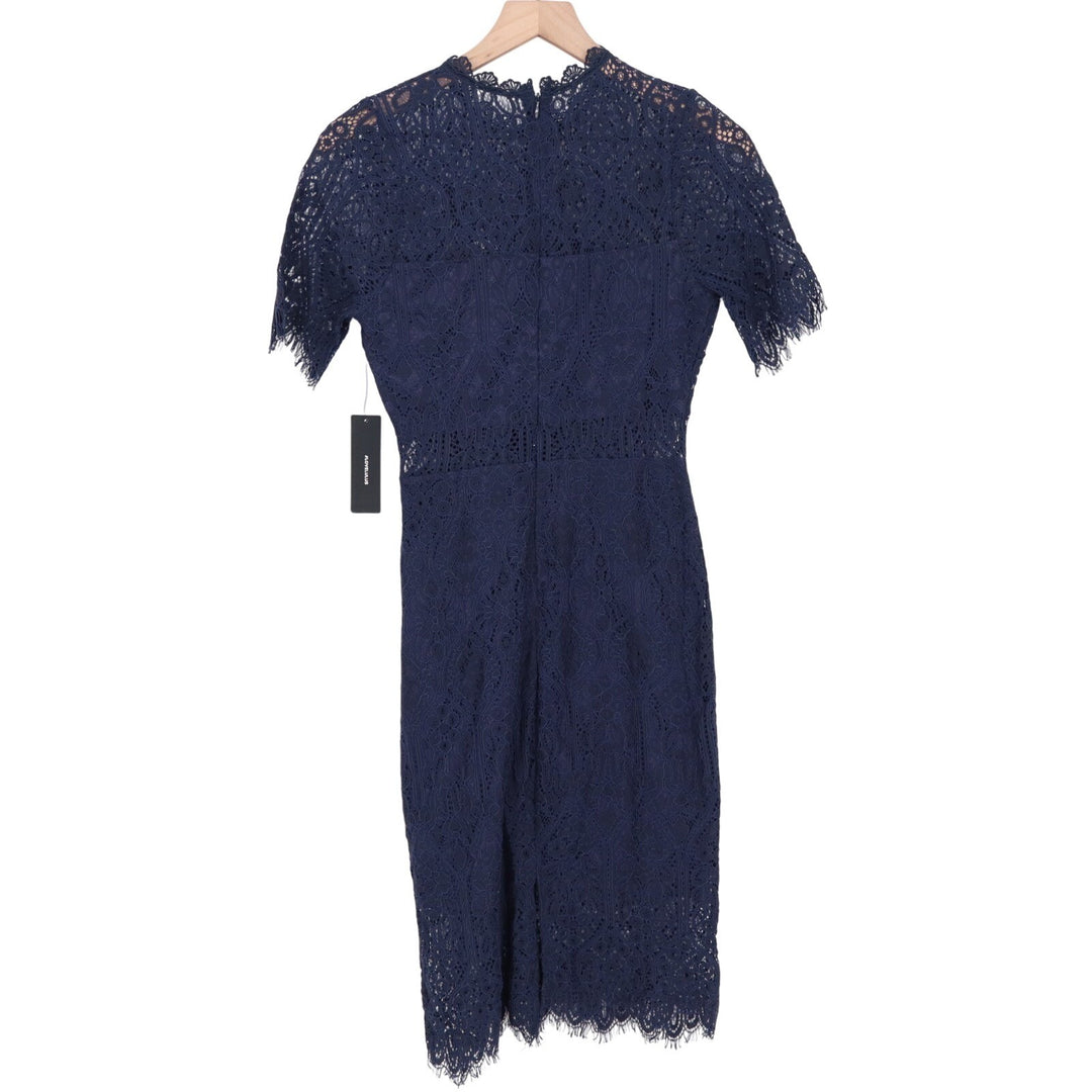 Lulus Remarkable Midi Dress Womens Small Navy Lace Detail Cotton Short Sleeve