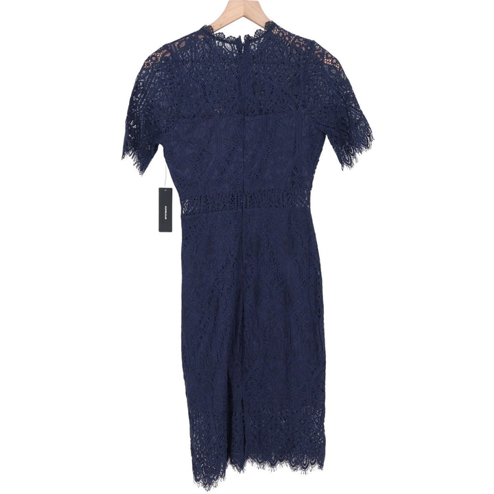 Lulus Remarkable Midi Dress Womens Small Navy Lace Detail Cotton Short Sleeve