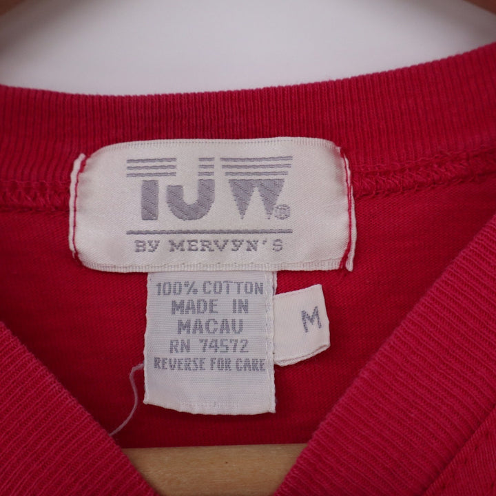 Vintage TJW by Mervyn's Red Pocket T-Shirt Mens Medium Cotton Heart Embroidery