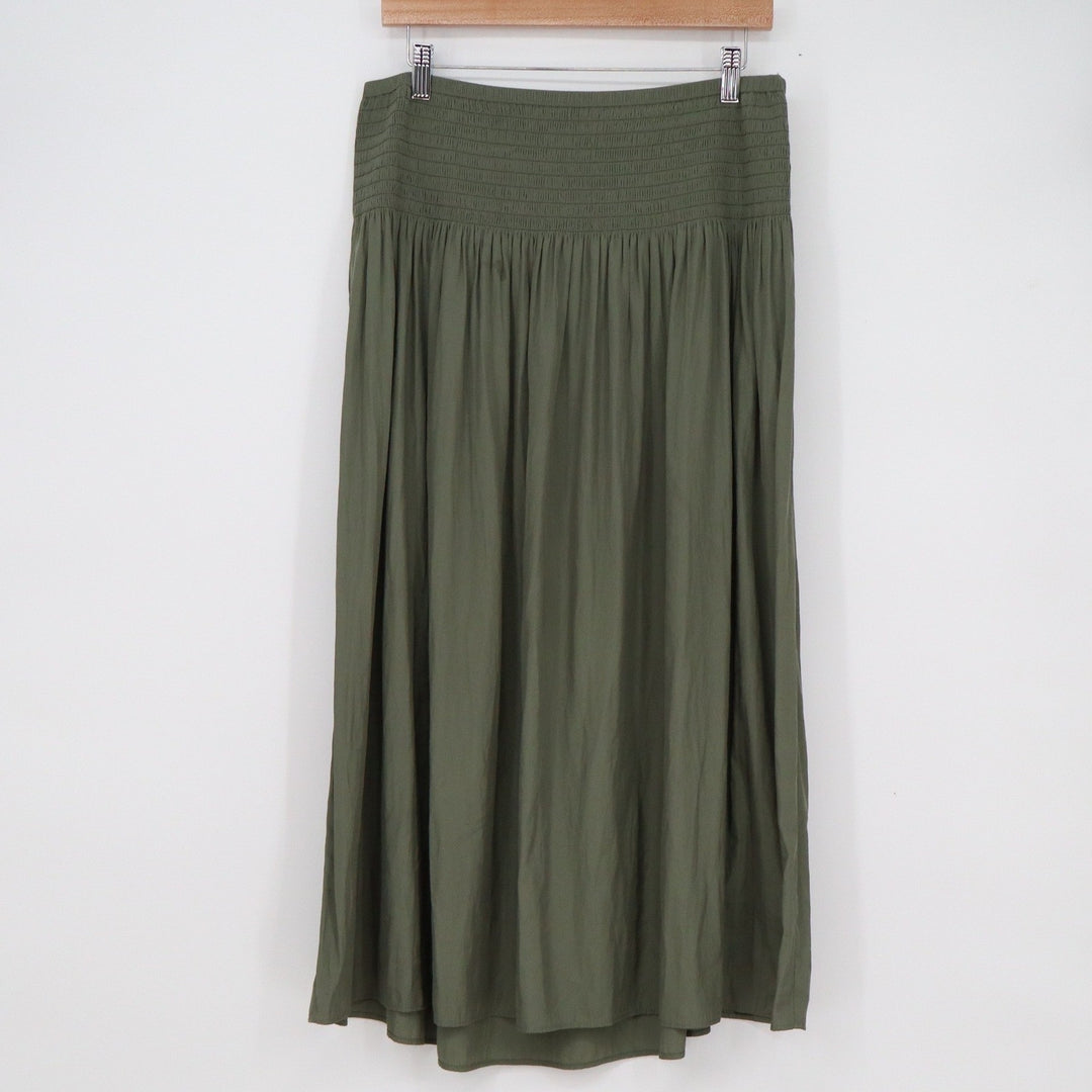 J. Jill Olive Green Smocked Waist Midi Skirt Womens Size Medium Relaxed Fit Boho