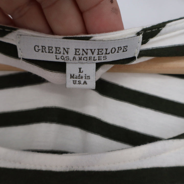 Green Envelope Los Angeles Olive Green Striped Cap Sleeve Top Size L
