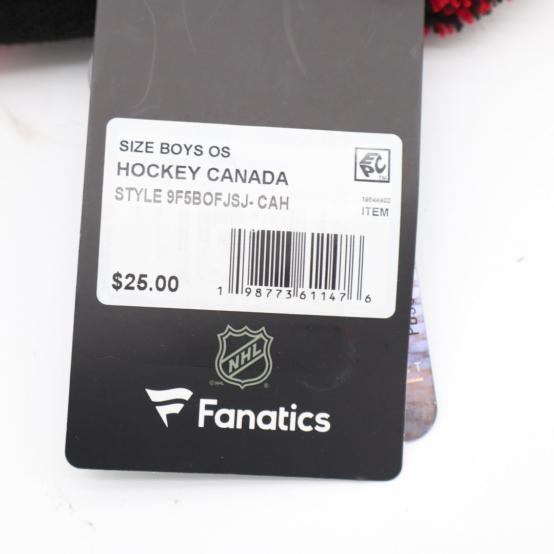 Hockey Canada Fanatics Nations Face-Off 2025 Youth Boys Beanie Hat Black Red NEW