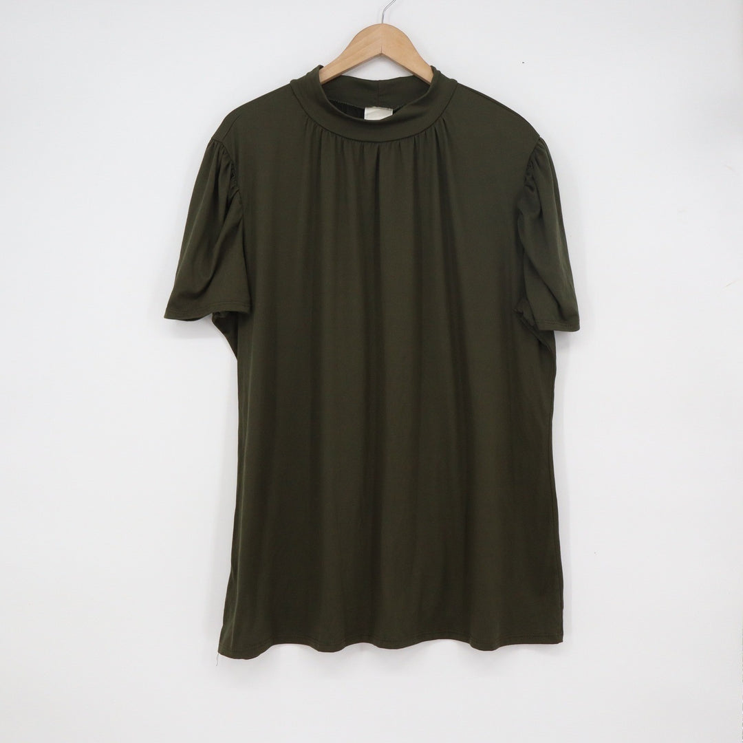 Top Fashion of NY Olive Green Mock Neck Puff Sleeve Blouse Plus Size 3X