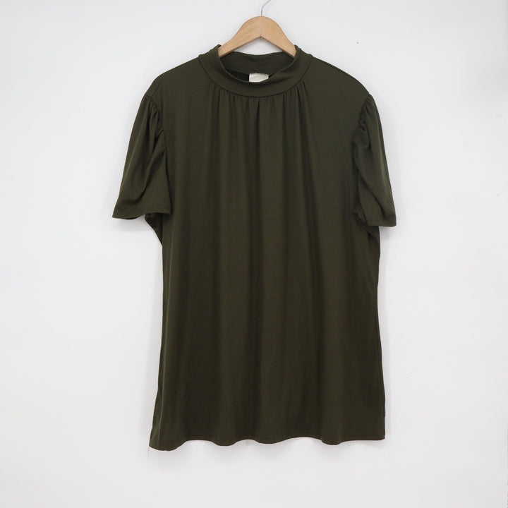 Top Fashion of NY Olive Green Mock Neck Puff Sleeve Blouse Plus Size 3X