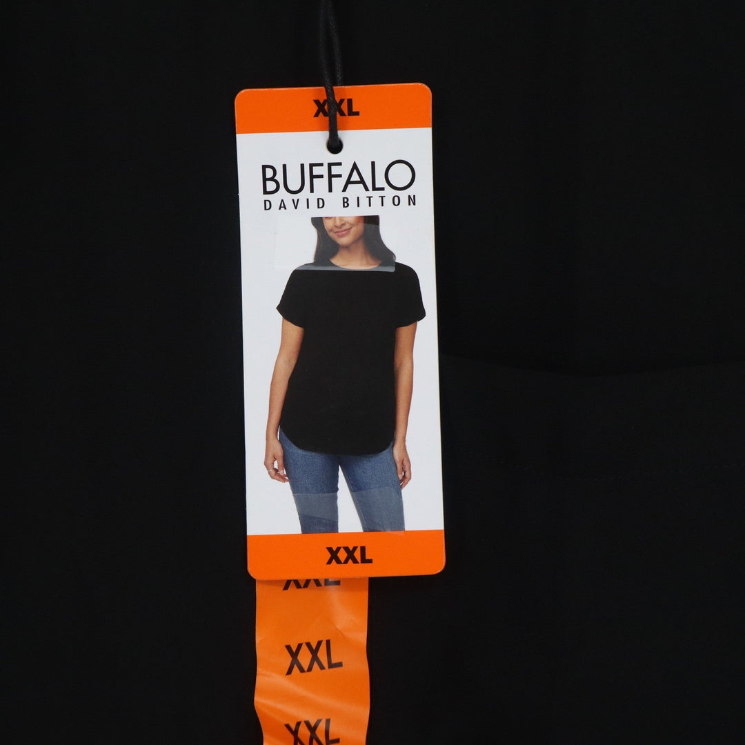 Buffalo David Bitton Womens XXL Black Woven Blouse Short Sleeve Pocket Keyhole