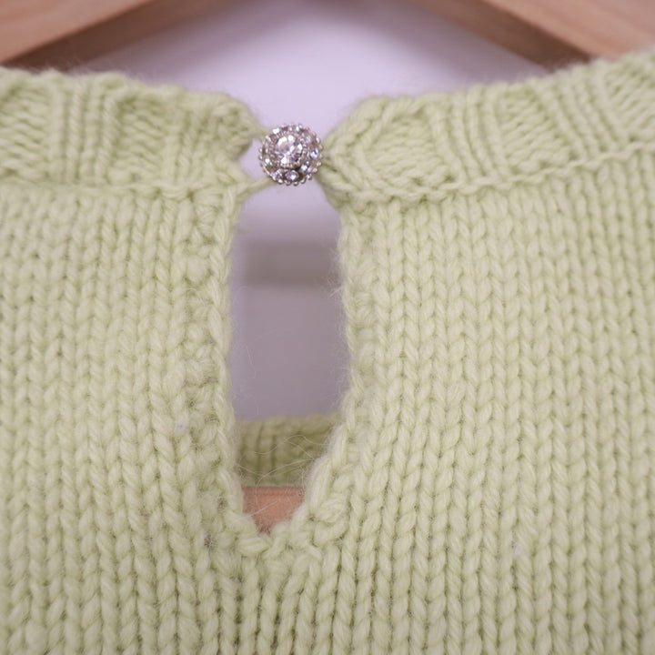 GAP Womens Lime Green Wool Angora Cashmere Cable Knit Sweater Keyhole Back L