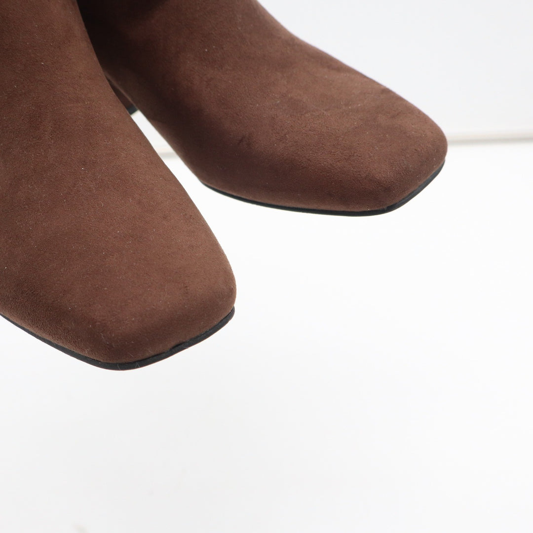 Old Navy Mod Bootie Brown Faux Suede Square Toe Block Heel Ankle Boots 8