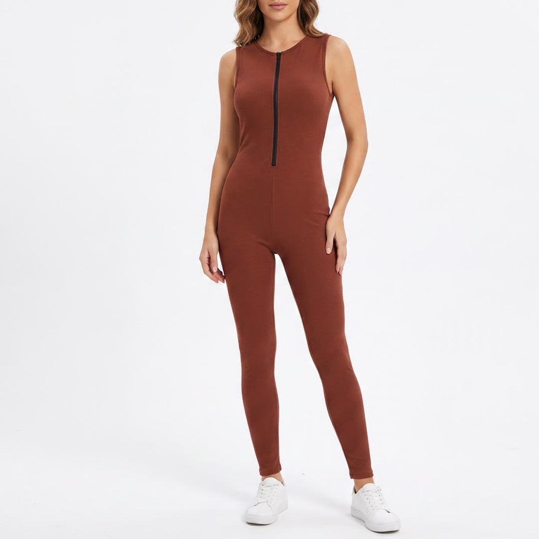 Naked Wardrobe Baby Mama Brown Sleeveless Bodycon Jumpsuit Small