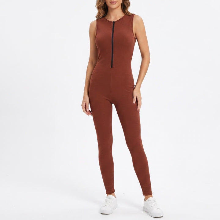 Naked Wardrobe Baby Mama Brown Sleeveless Bodycon Jumpsuit Small