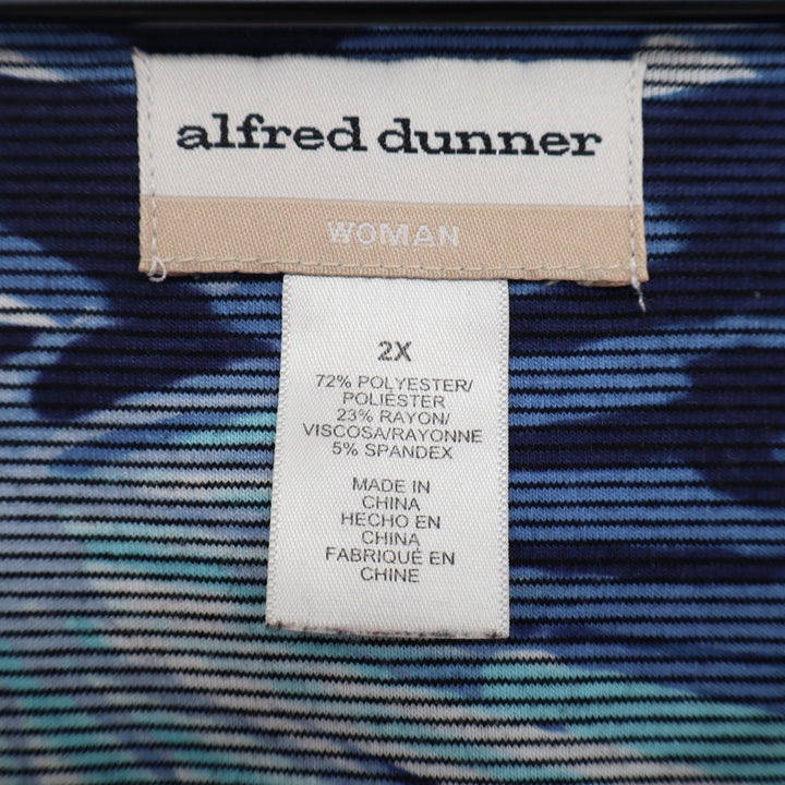 Alfred Dunner Top Womens 2X Blue Butterfly Wing Studded V-Neck Excellent