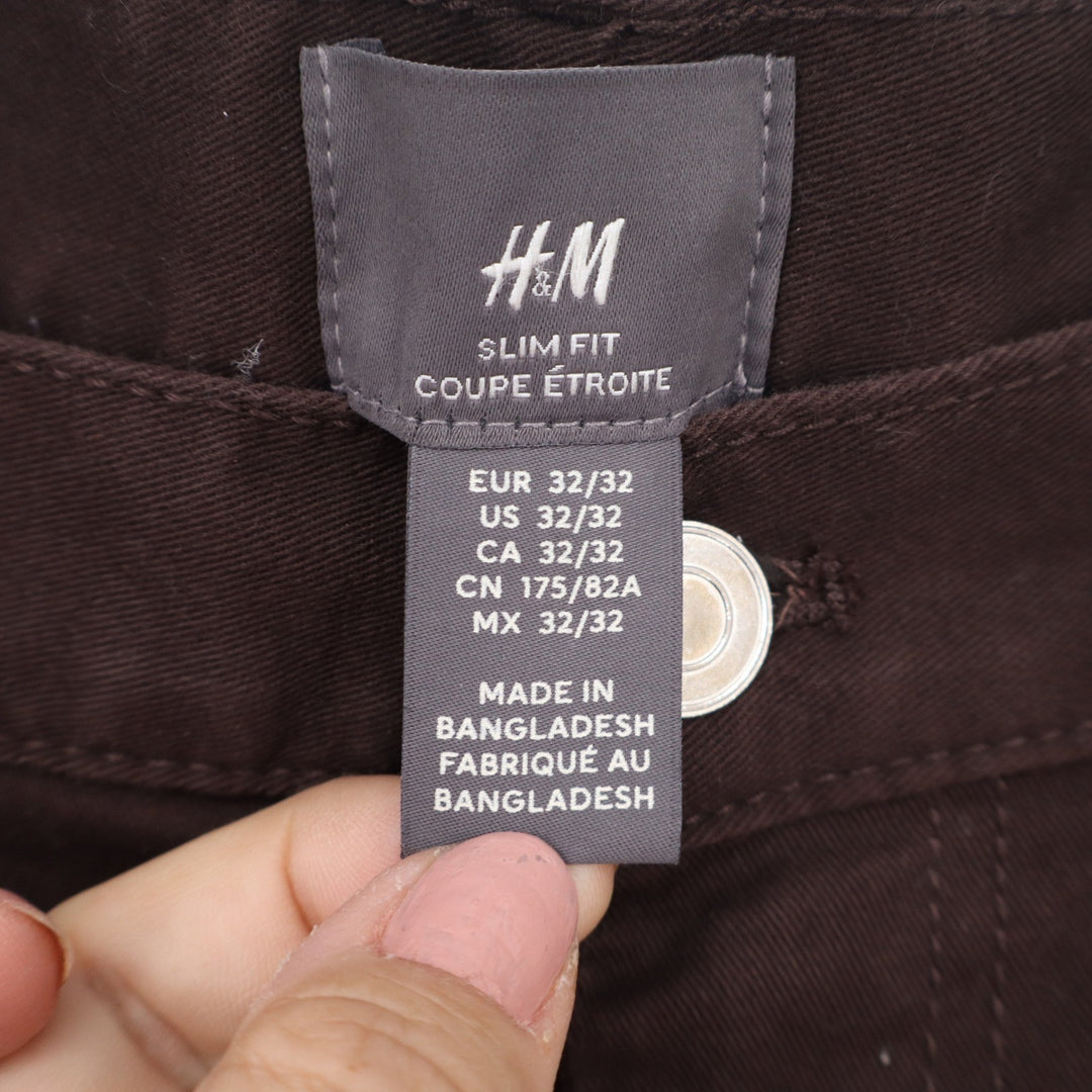 HM Slim Fit Pants Mens 32x32 Dark Brown Cotton Stretch Chino 5-Pocket