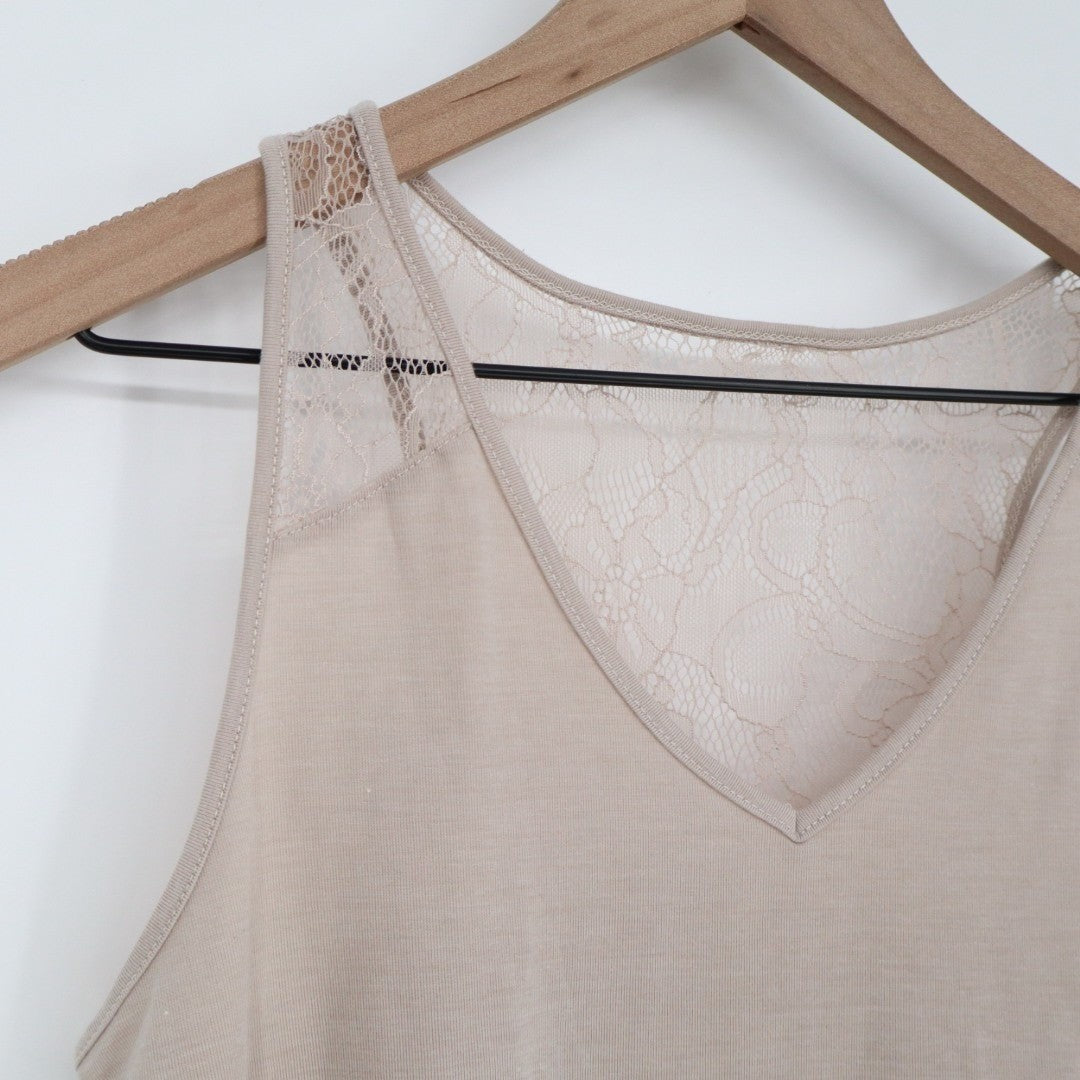 Flora By Flora Nikrooz Camisole Top Womens Small Beige Stretch Lace Strap V-Neck
