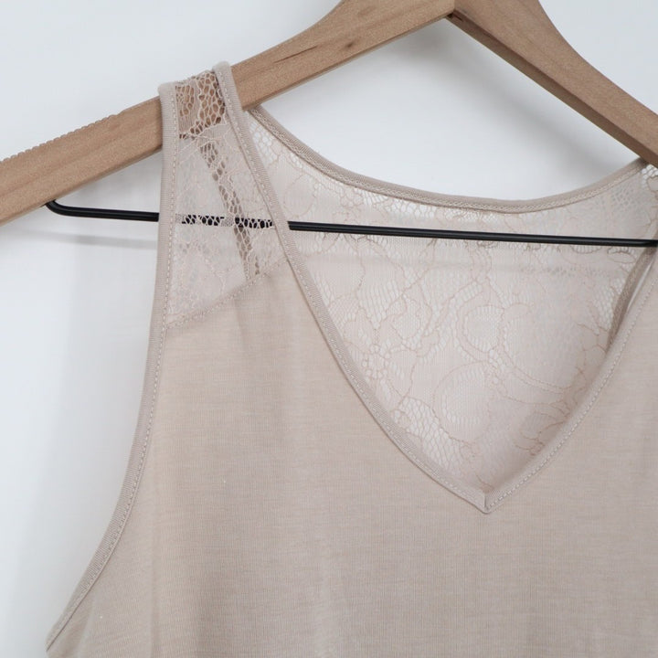 Flora By Flora Nikrooz Camisole Top Womens Small Beige Stretch Lace Strap V-Neck